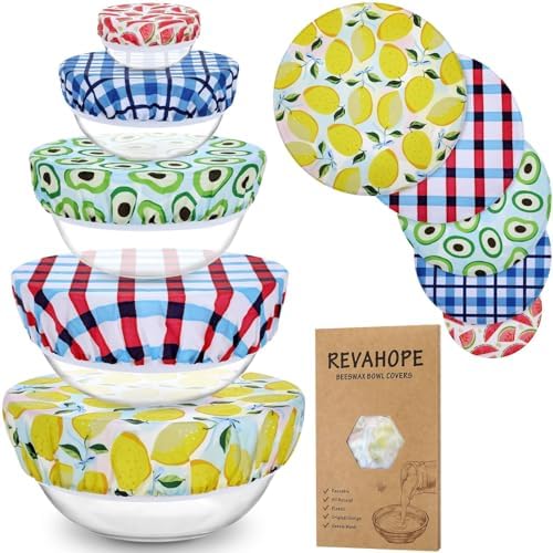 5Pcs Reusable Beeswax Elastic Bowl Covers for Bread Proofing and Food Cover by Revahope
