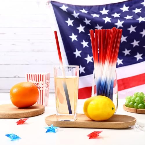 JANYUN 30 Pcs 4th of July Straws, Reusable Plastic Patriotic Straw - Image 3