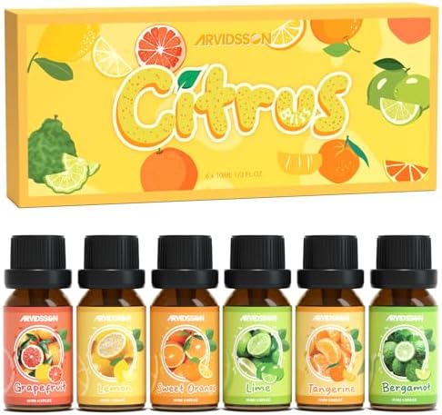 ARVIDSSON Citrus Essential Oils Set, Natural Fruit Essential Oil for Diffuser, Candle Making - Grapefruit, Bergamot, Sweet Orange, Lemon, Lime, Tangerine, Citrusy Scented Oils for Home by ARVIDSSON