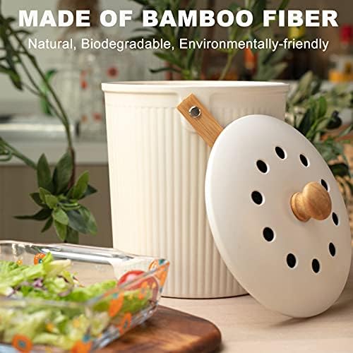 LALASTAR Countertop Compost Bin with Lid, Made of Sustainable Bamboo Fiber, Odorless Kitchen Compost Bucket, 1 Gallon, Cream - Image 3
