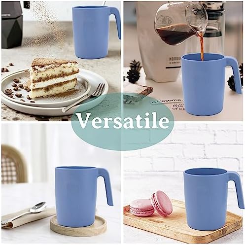 Wrova 16oz Wheat Straw Cups with handles set of 6-Plastic Cups Reusable-Unbreakable Kids Mugs-Dishwasher Safe & Microwave Safe-Ideal Plastic Mugs for Tea,Coffee,Camping,RV-Sky Blue - Image 4