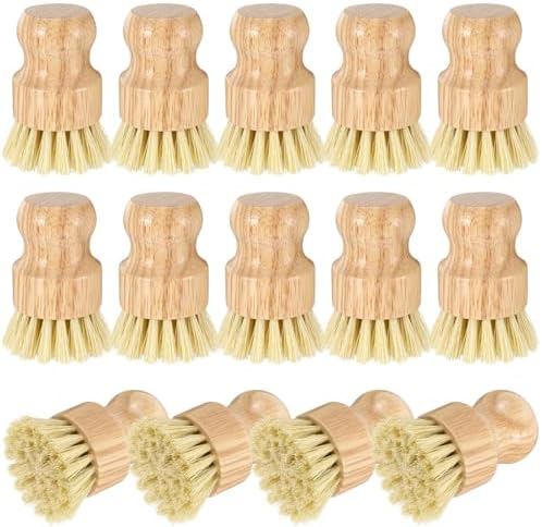 14 Pack Bamboo Dish Brush Set Natural Sisal Scrub Brushes for Pots Pans Sinks Vegetables, Wooden Dishwashing Scrubber Brush Kitchen Cleaning Tool by Unknown