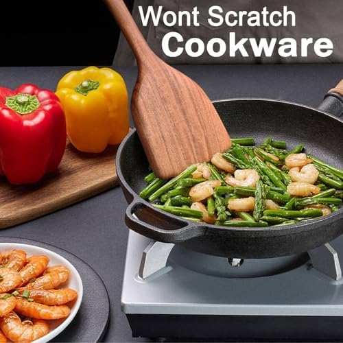Wooden Spoons for Cooking 10 Pieces Set, Kitchen Utensils Spatula, Wooden Cooking Utensils Spoons, with Spoon Rest, Strainer Spoon, Pasta server, Fried Spatula and Salad Fork, Utensil Holder - Image 2