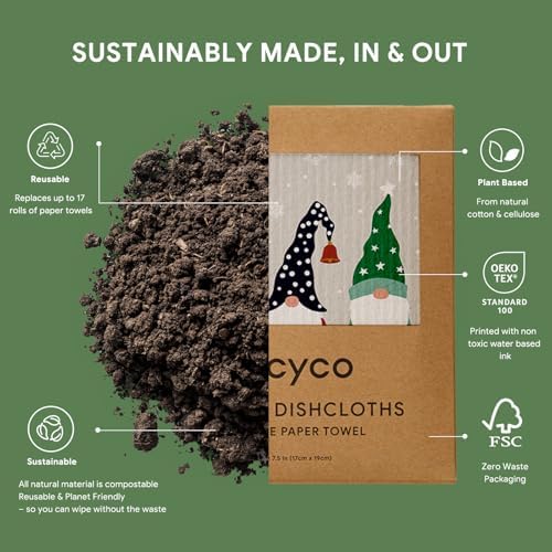 RECYCO Swedish Dishcloths for Kitchen | 4 Pack Cookie Joy Washable Dish Rags | Cellulose Reusable Cleaning Paper Towels | Absorbent Counter Dish Cloth Sponge Kitchen Wipes, 8" L x 7" W - Image 3