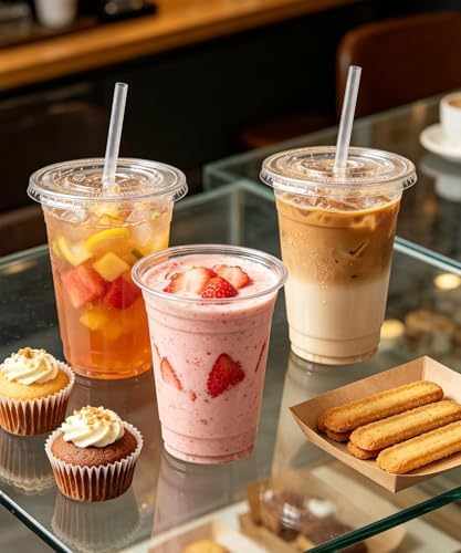 Ginkgo 50 Pack 16 oz Clear Plastic Cups with Lids and Straws - Image 5