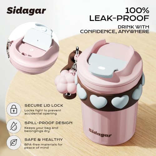 12 oz Insulated Coffee Tumbler with Lid, Cute Travel Mug, Pink - Image 3