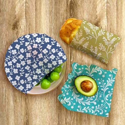 Reusable Beeswax Wraps, Blue Green Floral Wraps, 9 Pack Sandwich, Snack, Bowl, Food Storage, Organic, Sustainable, Zero Waste, Plastic-Free, Eco-Friendly, 1XL, 3M, 5S - Image 7
