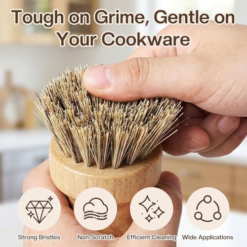5 Pcs Bamboo Wood Dish Brush Set Handheld Bamboo Wok Brush Scrubber for Dishes Pans Pots Fruit and Veggie Washing(Style D) - Image 4