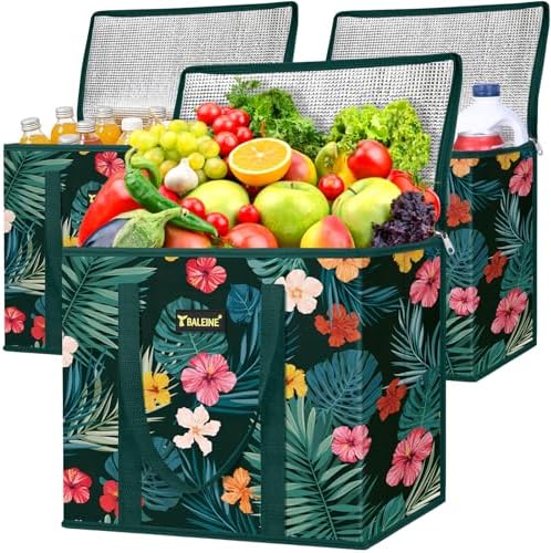 BALEINE 3PK Insulated Reusable Grocery Bag, Heavy Duty Shopping Tote by BALEINE