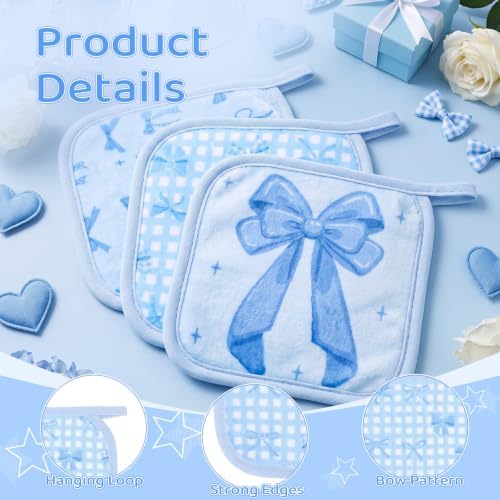 24 Pcs Blue Bow Party Favor Makeup Remover Cloth 6" x 6" Towels Reusable Coquette Blue Bow Remover Face Pads Soft Microfiber Washcloths Facial Cloths Makeup Towel Gift for Women - Image 6
