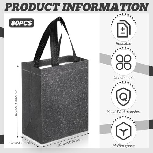 Eccliy 80 Pcs Reusable Gift Bags, Medium, Dark Grey - Image 5