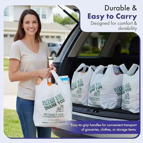 2.25 Mil Reusable Plastic Grocery Bags | PACK OF 200 12" x 7" x 22" - Image 2