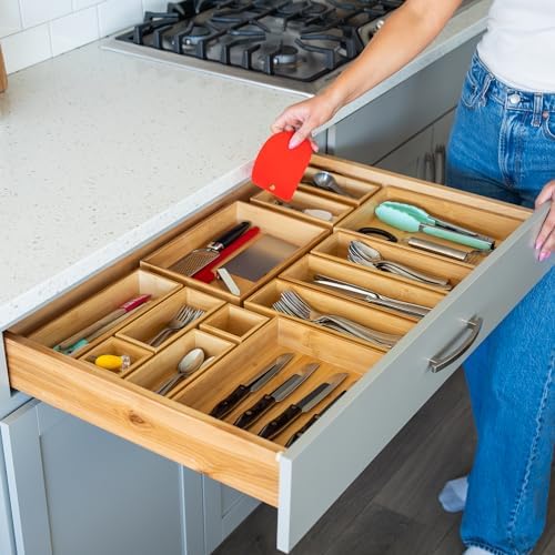 Grow Forward Bamboo Drawer Organizer Boxes - Set of 21 Wooden Drawer Organizers for Kitchen, Bathroom, Office, Desk, Vanity, Makeup - Non-Slip Junk Drawer Organizer Trays for Storage and Organization - Image 5