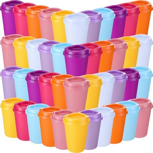 Honeydak 45 Pack 12 oz Reusable Coffee Cups with Lids Portable Tea Cups Reusable Hot Coffee Mugs Tumblers Bulk Plastic Tumblers Travel Drinks Mugs for Hot and Cold Drinks(Macaron Colors) by Honeydak