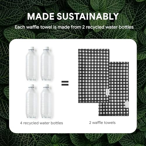 RECYCO Waffle Kitchen Towel Set of 2 - Quick Dry Microfiber Sustainable Dish Towels - Ultra Absorbent Reusable Cleaning Tea Towels - Lightweight Hand Towels,16”x 28”, Iron Black Plaid - Image 5