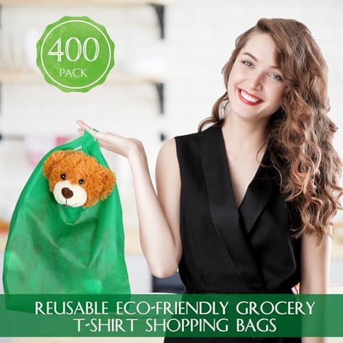 Windyun Large Grocery T-shirt Bags Bulk Reusable Non Woven Shopping Bag Foldable Gift Tote with Handle, 20.5x11x5.5 Inch - Image 4