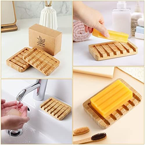Shampoo Bar Holder Bamboo Soap Dish for Shower Wood Soap Dishes Wooden Soap Saver Tray Stand Self Draining Travel Soap Container Case for Bathroom Kitchen Bath Tub Razor Sponges, Waterfall Drain 2 PCS - Image 4