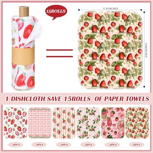 36 Pack Reusable Kitchen Cloths Cotton Towels, Strawberry - Image 2