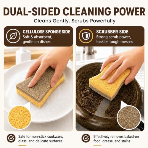 12 PCS Natural Sponges Kitchen, Dish Sponges with Coconut Scrub - Image 2