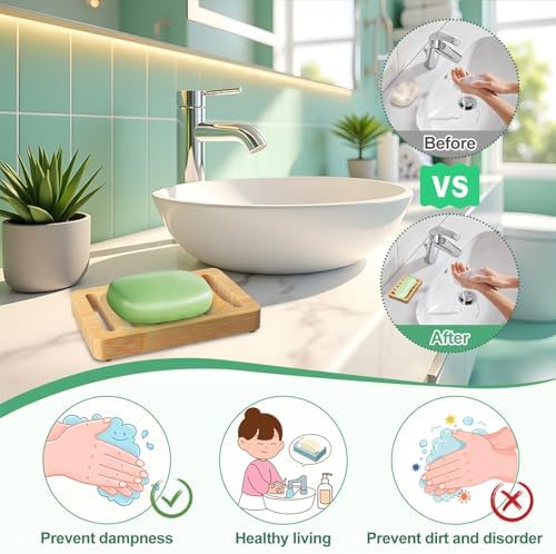 Wooden Soap Dish, Bamboo Soap Holder for Shower 2 Pack, Self Draining Tray - Image 3