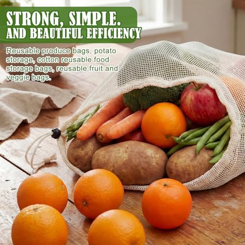 10 Pcs 15 x 12 in Reusable Produce Bags Grocery Washable, Cotton Mesh Produce Bags Plastic Free, Drawstring Closure, Double-stitched Organic Cotton Mesh Grocery Bag for Vegetables Fruit Onions - Image 4