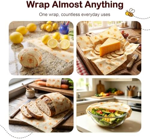 3 Pack Beeswax Wraps for Food - Small Medium Large Bees Wax Wraps Reusable Organic Beeswax Paper Food Wraps, Plastic Free Food Storage Wrap for Bread, Sandwich, Bowl Covers, Eco Friendly, Zero Waste - Image 6