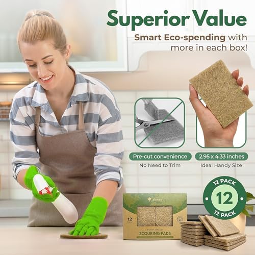 AIRNEX Plant-Based Scouring Pads for Dishes - Coconut Husk Non Scratch Scrub Pads - Natural Kitchen Scrubbing Pads for Pots & Pans - Eco Friendly & Non Abrasive Dish Scrubber Pads - Pack of 12 - Image 4