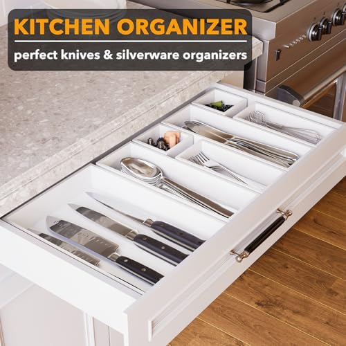 SpaceAid 7-Piece Bamboo Drawer Organizer Storage Boxes Set, Wood Tray Junk Drawer Organizers Multi-Use Divider Bins for Kitchen, Bathroom, Office Desk and Makeup Organization (7 Pack, White) - Image 4
