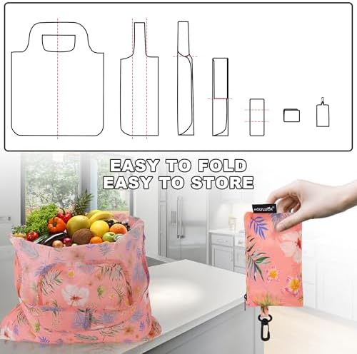 HOLYLUCK Reusable Grocery Bags,Heavy Duty Foldable Shopping Tote Bag (Standard, Pink floral) - Image 5