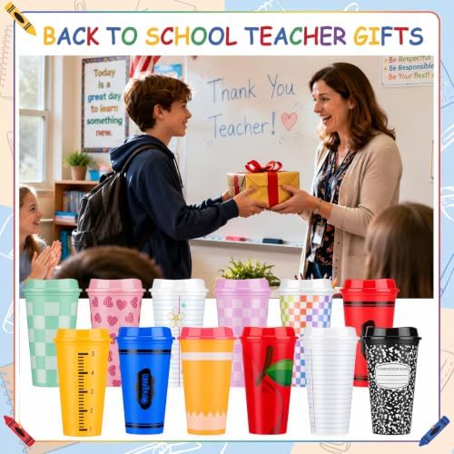 LemonRoad 12 Pack Back to School Teacher Gifts 16 oz Reusable Coffee Cups - Image 3