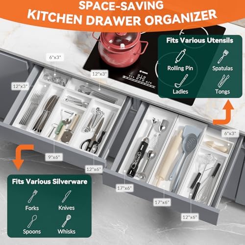 Lixple Bamboo Kitchen Drawer Organizer, 2 Pack, 9" x 6" x 2", White - Image 3
