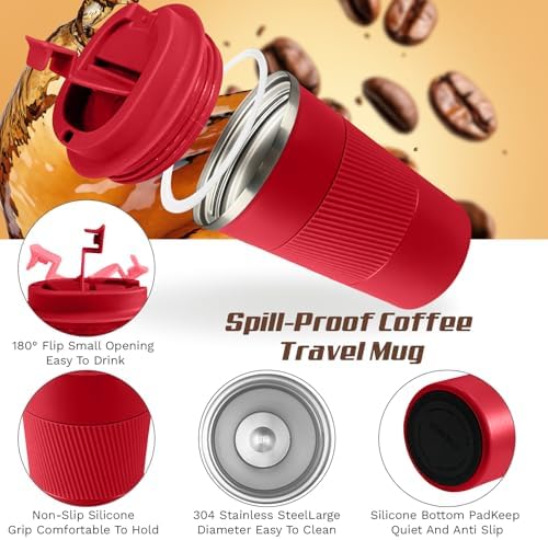 Vacuum Insulated Stainless Steel Travel Coffee Mug,Leak Proof Cup with Lid - Image 3