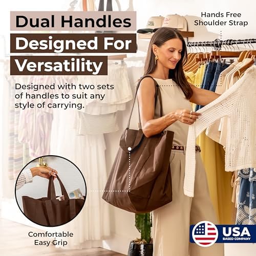 VeraMia Canvas Grocery Bag 3pc XL Set with Real Pockets, Long Shoulder Strap and Short Handle. Heavy Duty, Foldable, Washable - Image 3