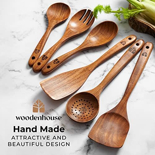 Wooden Spoons for Cooking, Teak Wood Kitchen Utensil Set – Multipack - Image 6