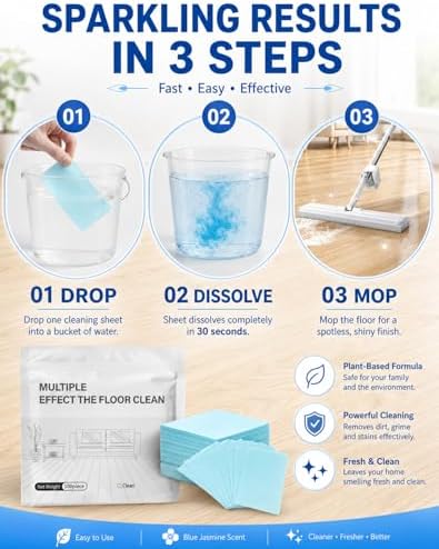 Multi-Effect Floor Clean Tablets, Instant Dissolve Deep Cleaner, Blue Jasmine Scented Mop Refills for Hardwood, Tile & Laminate, Child & Pet Safe, Space-Saving Concentrated Formula (100 Piece) - Image 6