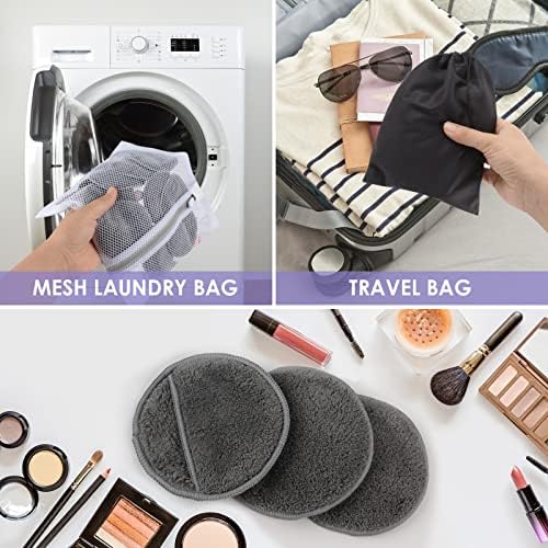 SUNLAND Reusable Makeup Remover Pads for Face,Eye,Lips 32 Pack Microfiber Face Cleansing Gloves Washable with Laundry Bag and Travel Bag Rounds Toner Pads（Round 3.15inchx32,Dark Grey） - Image 3