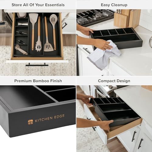 KitchenEdge Utensil & Junk Drawer Organizer, 10.5-19 in, Black Bamboo - Image 3