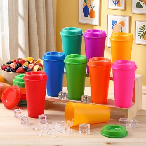 Honeydak 45 Pack 16 oz Reusable Coffee Cups with Lids Water Bottle Iced Coffee Travel Mug Reusable Portable Plastic Tea Tumblers Bulk for Hot and Cold Drinks Birthdays Party (Classic,Rich Colors) - Image 3