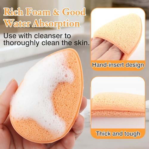 Reusable Face Scrubber Sponges – 3-Pack Gentle Exfoliating Makeup Remover Pads for Face Wash & Daily Skincare (Orange, Yellow, Gray) - Image 3