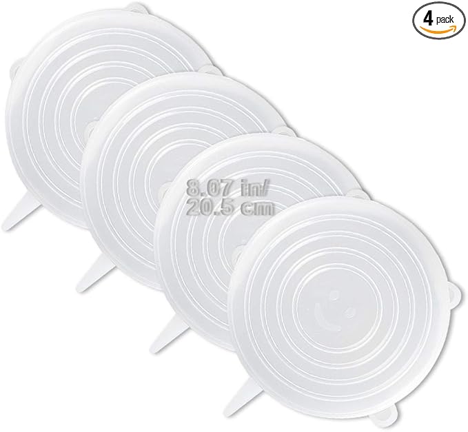4 Pack Same Size Silicone Stretch Lids, Thicker Reusable Sturdy Silicone Container Cover, Expandable Food Storage Covers, Dishwasher and Freezer Safe, 8.07in(20.5cm)