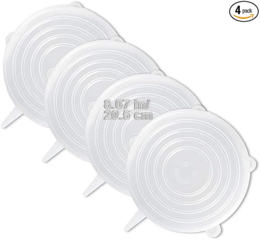 4 Pack Same Size Silicone Stretch Lids, Thicker Reusable Sturdy Silicone Container Cover, Expandable Food Storage Covers, Dishwasher and Freezer Safe, 8.07in(20.5cm)