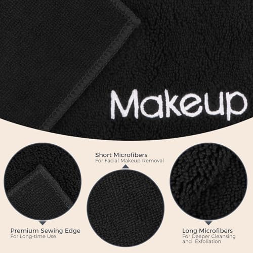 GLIMGLINT Makeup Remover Wash Cloths 12 Pack – Soft Black Makeup Towels - Image 2