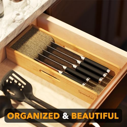 SpaceAid Knife Drawer Organizer Bamboo Insert Dock, Kitchen Steak Knives Holder Organizers Block for Drawer in Storage Organization (Small) - Image 4