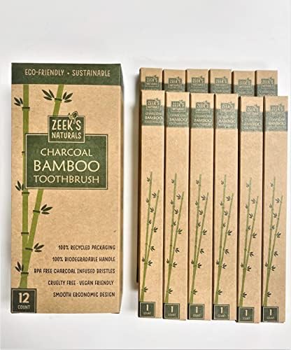 Zeek's Naturals LLC Biodegradable Eco-Friendly Natural Bamboo Charcoal Toothbrushes - Pack of 12 - Numbered - Charcoal Infused Bristles (12) by Unknown