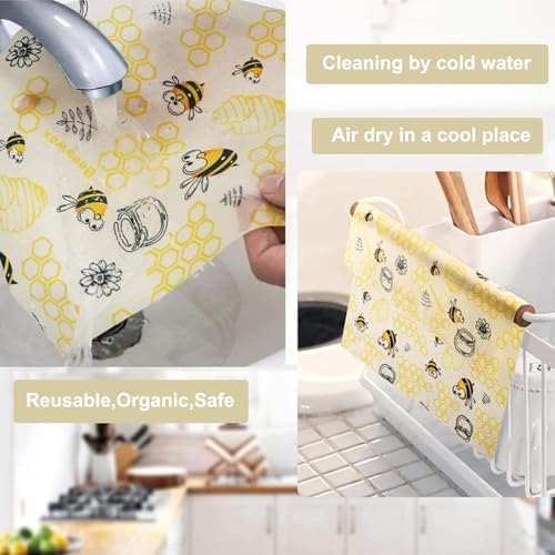 2 PCS Reusable Beeswax Wraps 14 x 13 Inch & 11 x 10 Inch Beeswax Sandwich Wraps for Food Eco-Friendly Sustainable Food Storage Wraps - Image 6