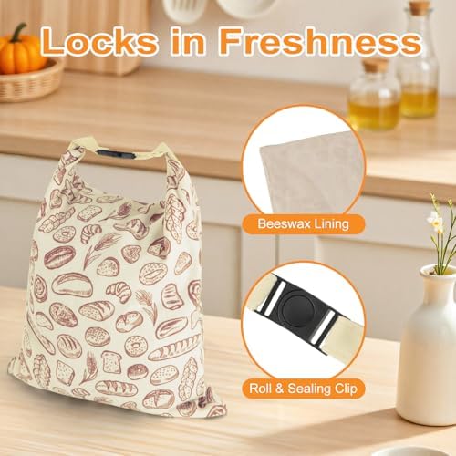 2 PACK Beeswax Sourdough Bread Bags for Homemade Bread, Reusable Cotton Beeswax Bread Bag Portable Waxed Storage All Natural Bees Wax Linen Bag Keep Fresh,13''×17'', 02 - Image 3