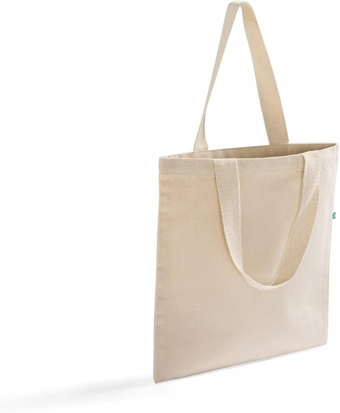 Recycled Canvas Tote Bags with Full Gusset – 6 Pack Reusable Flat Book Bag, Eco Friendly Canvas Tote Bulk,