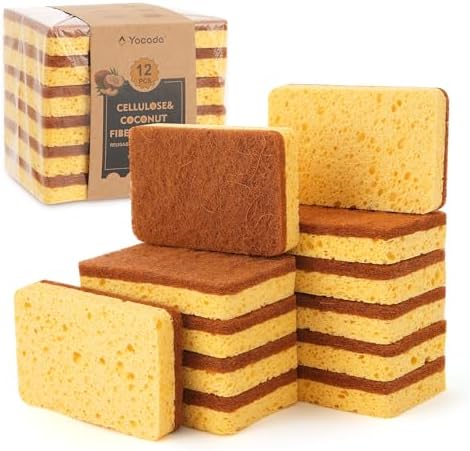 Yocada Cellulose Sponge 12 Pack Biodegradable Natural Kitchen Sponge by Yocada