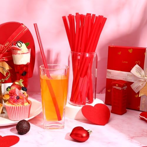 JANYUN 30 Pcs Red Heart Shaped Straws, Reusable Valentines Plastic Straw - Image 4