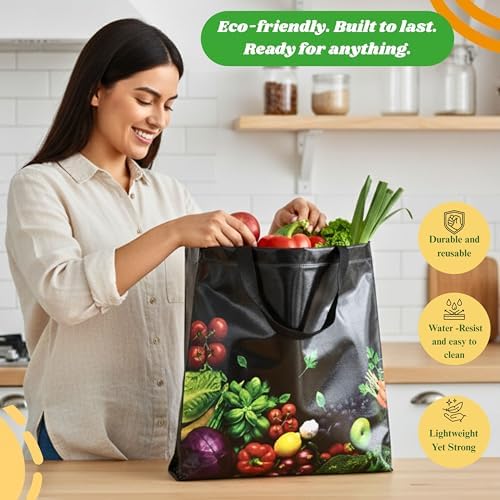 Simply Cool 50 Pack Reusable Grocery Bags, Large Tote Bags Bulk, Printed - Image 4